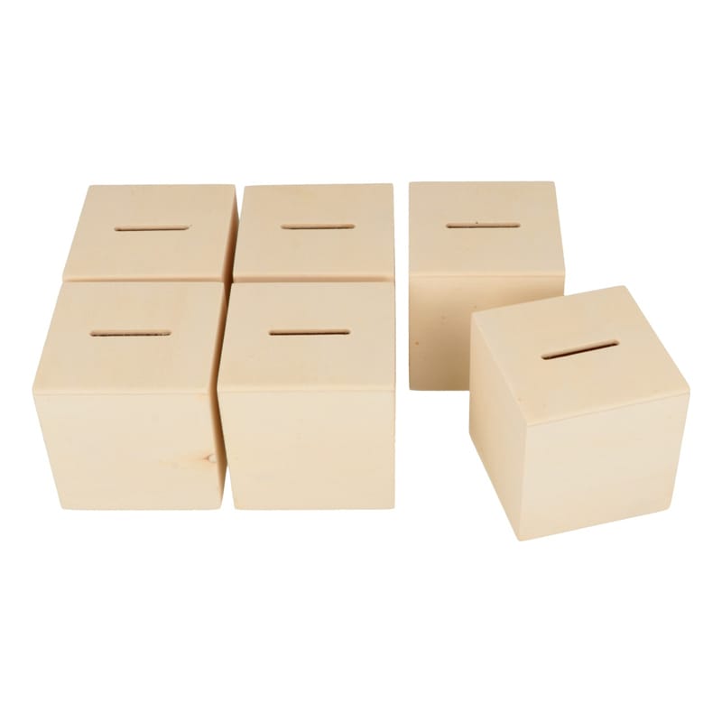 6 houten spaarpotten 6x6x6 cm - Artemio