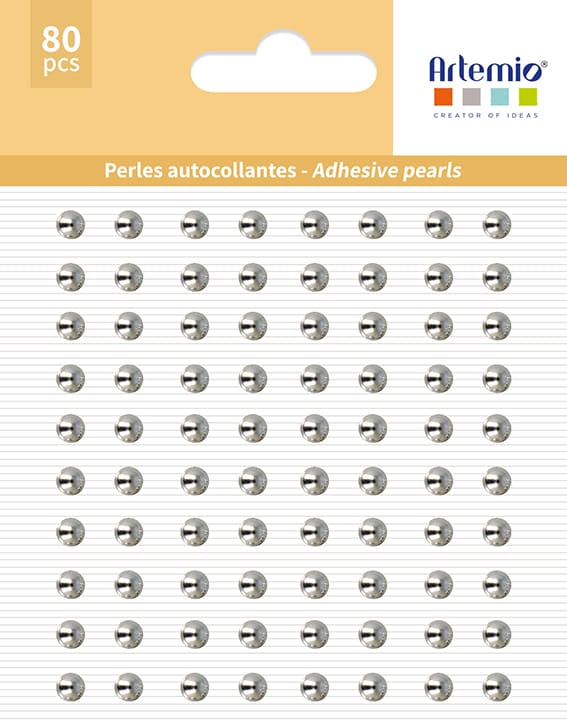 80 perles rondes autocollantes argentées - Artemio