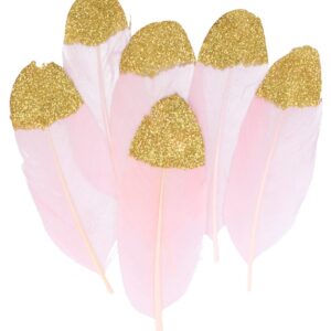 6 plumes roses et dorées 11x3.5 cm - Artemio