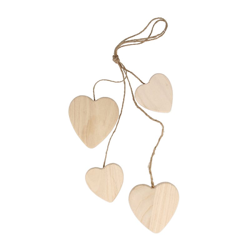 4 cœurs suspendus 6x6,5 cm - 8x8,5cm bois - Artemio
