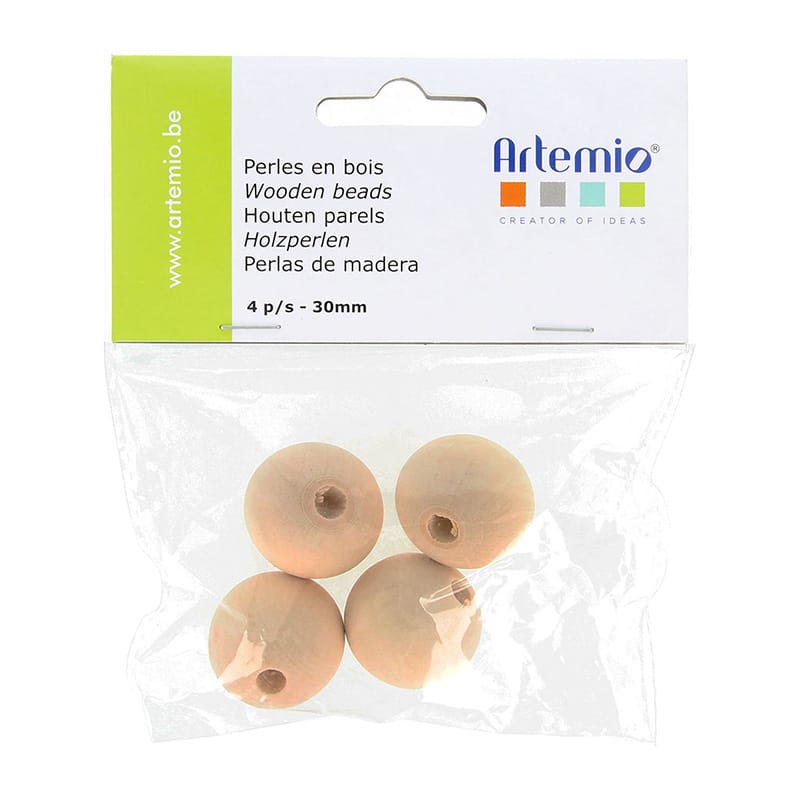 4 perles rondes bois 30 mm - Artemio