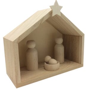 Crèche de Noël 7 pions 18x18x15 cm - bois - Artemio