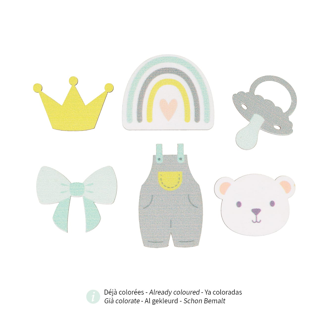 6 silhouettes colorées naissance en bois - Artemio