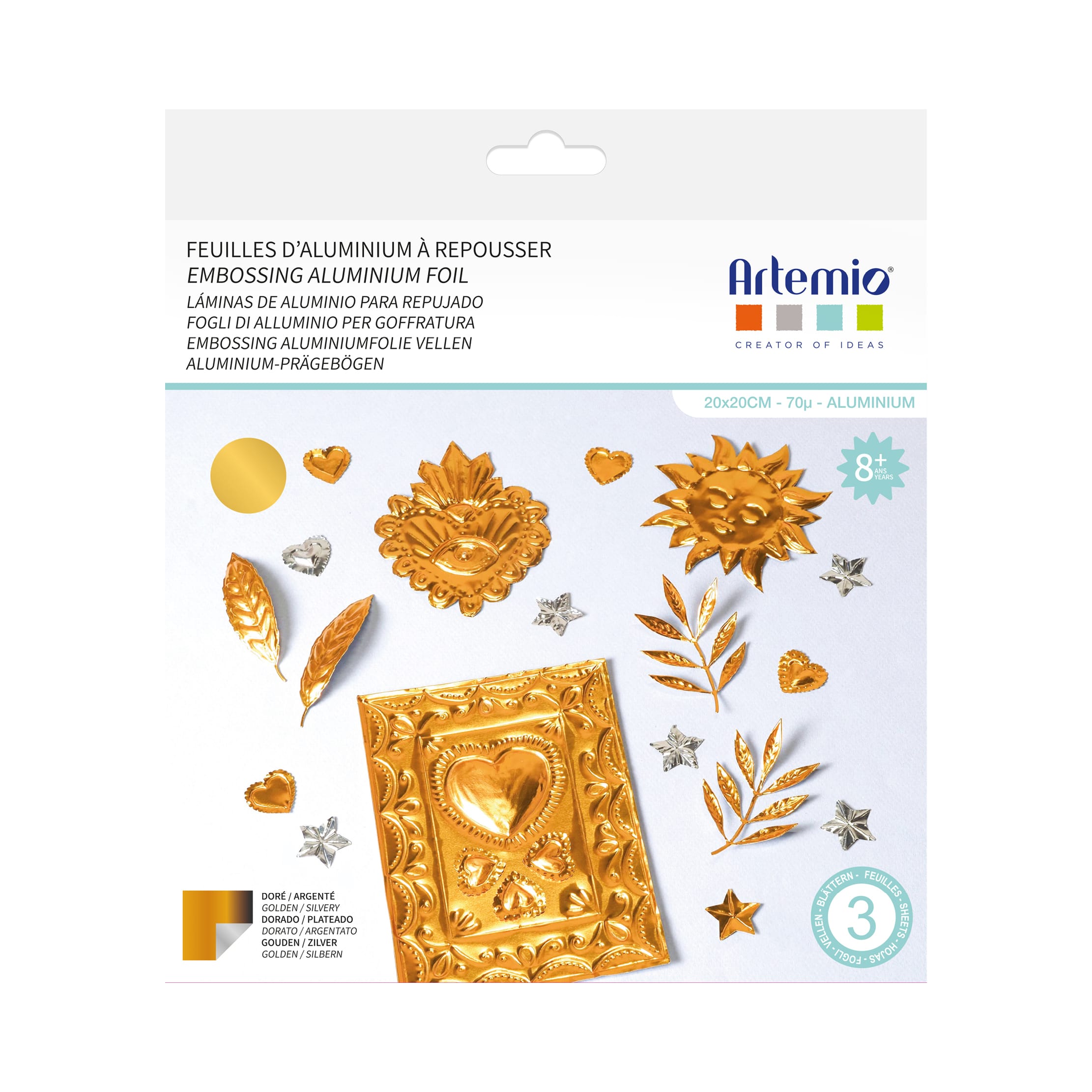 3 feuilles alu à repoousser doré 20x20 cm - Artemio
